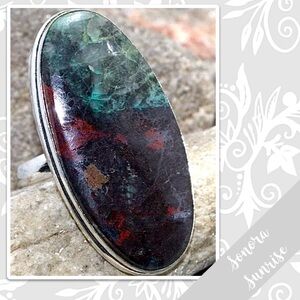 Sonora Sunrise Silver Artisan Ring, Size 11.5 (Teal Green, Burgundy Red, Black)